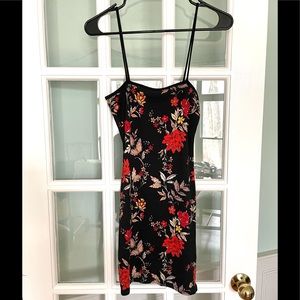 Publik Black Floral Bodycon Ribbed Mini Dress 🌹-Size Small